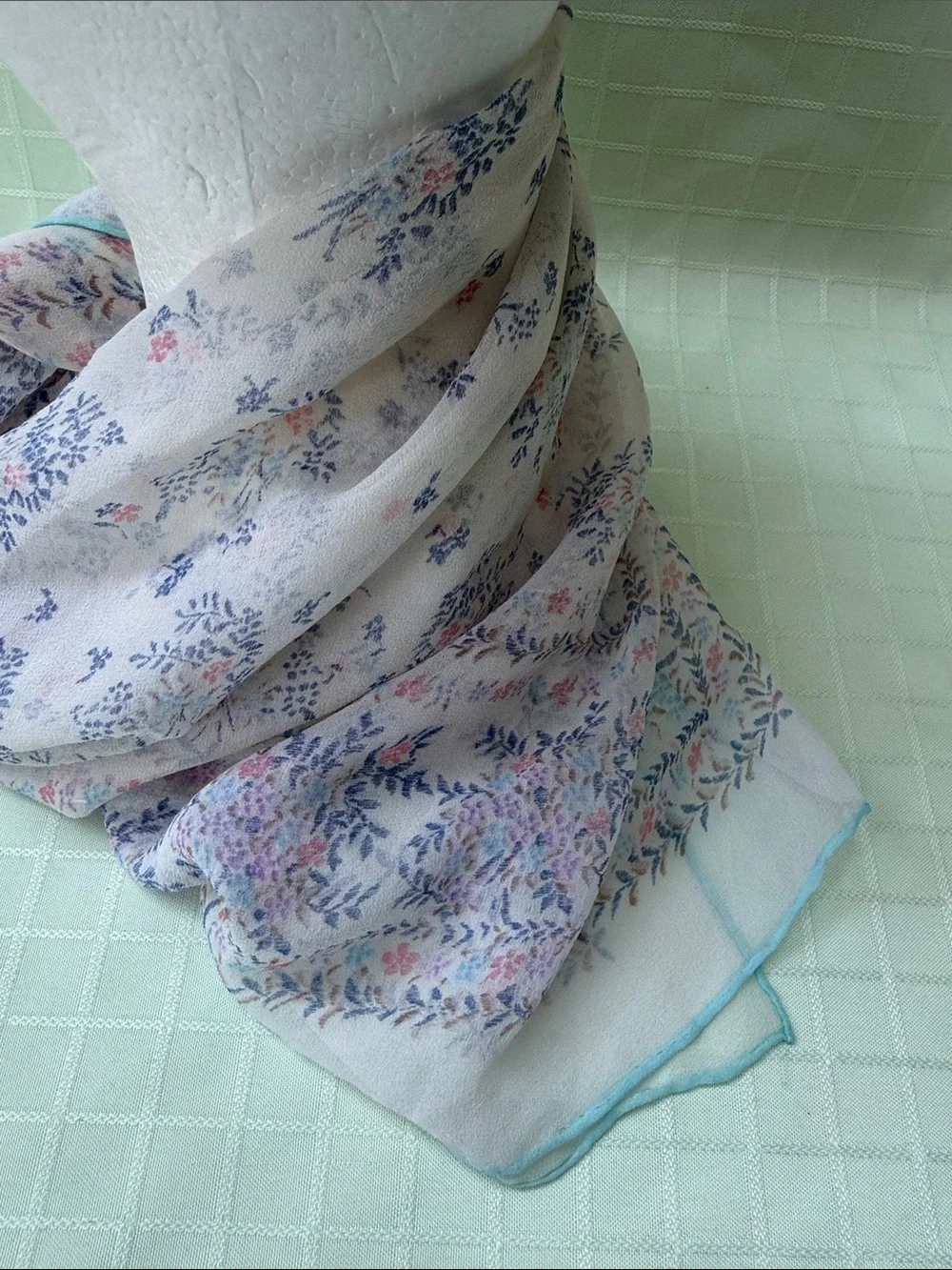 Vintage Boggia Bruno Lightweight Floral Silk Scarf - White with Blue & Pink
